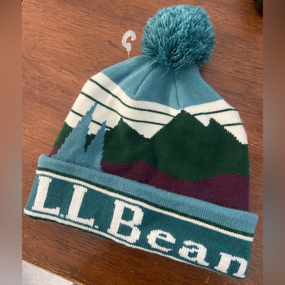 L.L. Bean Colorful Knit Pom Beanie with Logo